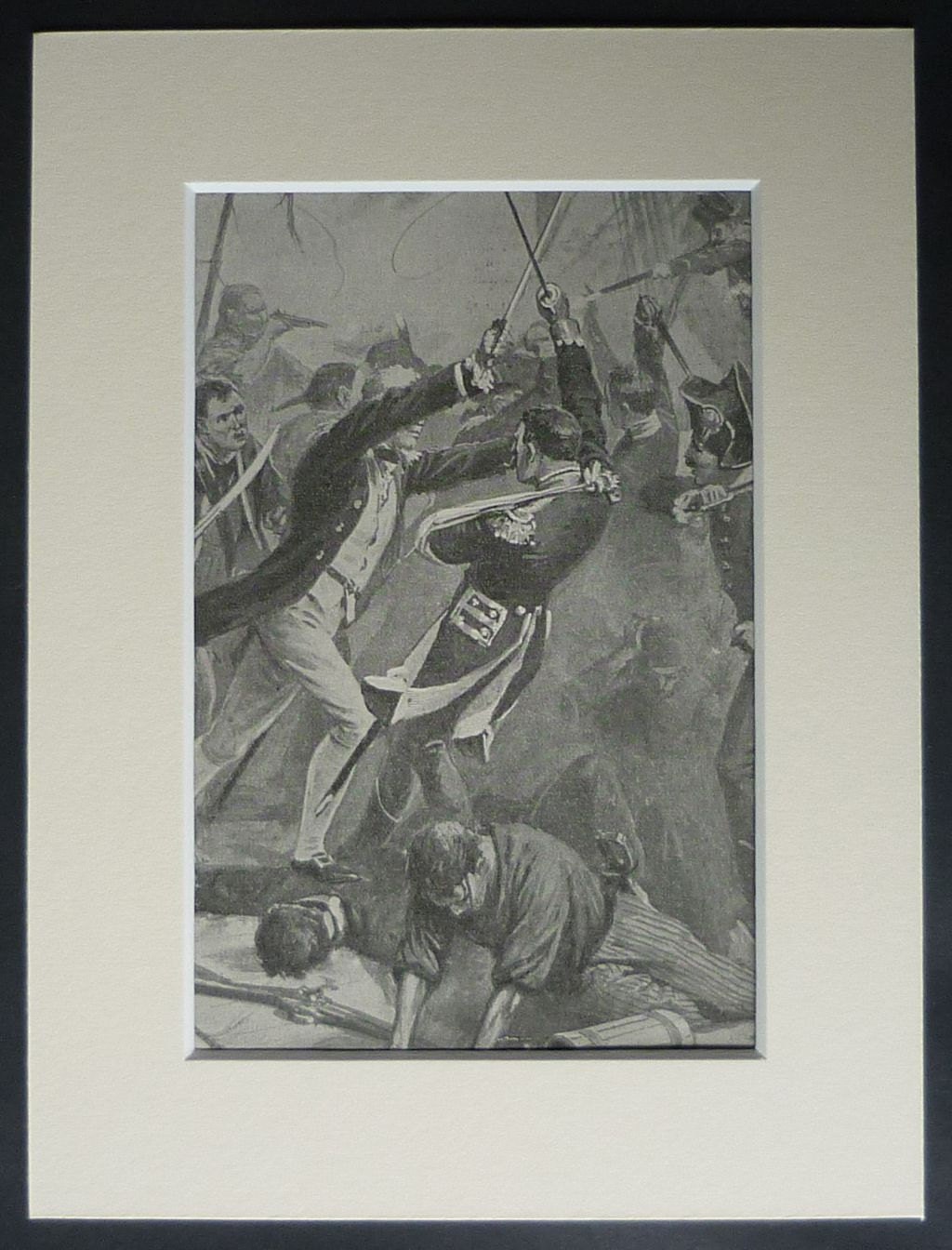 Image of 1903 Antique Nautical Boys' Adventure Print Of An Exciting Maritime Battle British Navy Art By Alfred Pearse, Sailing Ship Decor