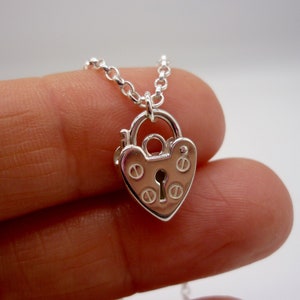 Valentine Heart Lock Necklace, Silver Heart Charm on Chain