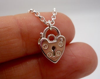 Valentine Heart Lock Necklace, Silver Heart Charm on Chain