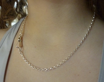 18 Inch Recycled Silver Chain with Albert Clasp, Antique Style Necklace with Charm Holder