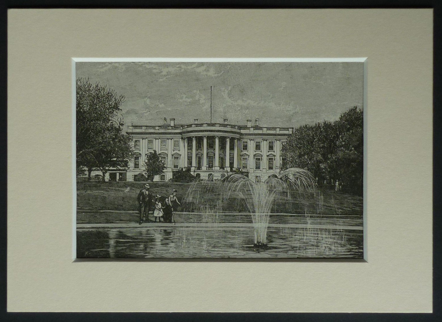 Image of 1890S Victorian Architectural Print Of The White House - Antique Political Decor, Residence The President United States America