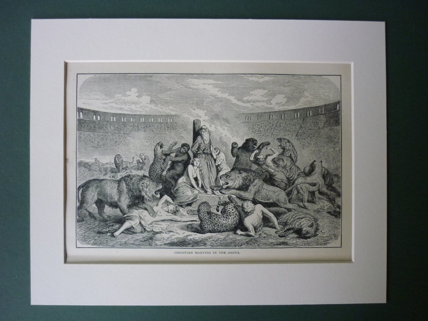 Image of 1880 Print Of Christian Martyrs - Colosseum Roman History Lions Nude Black & White Tigers Victorian