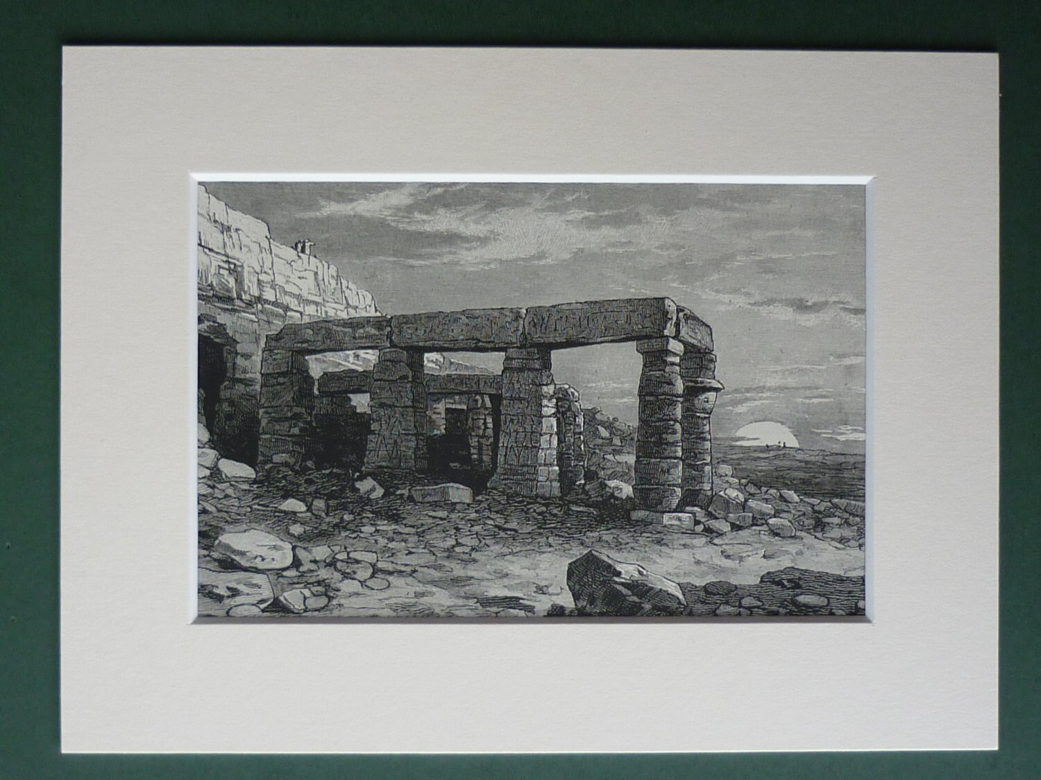 Image of 1886 Antique Print Of An Ancient Egyptian Temple - Egypt Sunset Art Victorian Engraving Available Framed