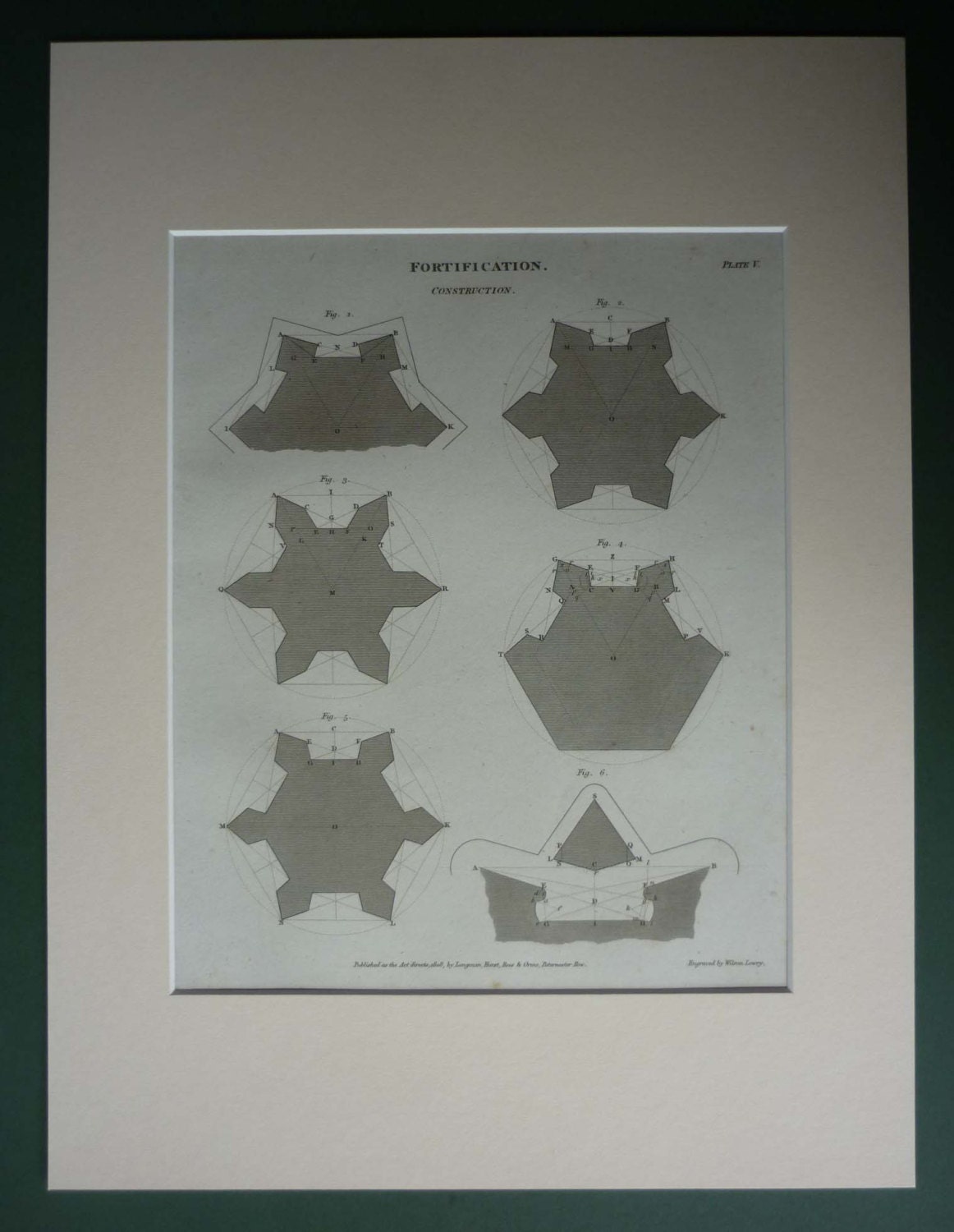Image of 1808 Antique Military Print Of Fortifications - Wall Art Available Framed Techincal Diagram Mathematics Gift