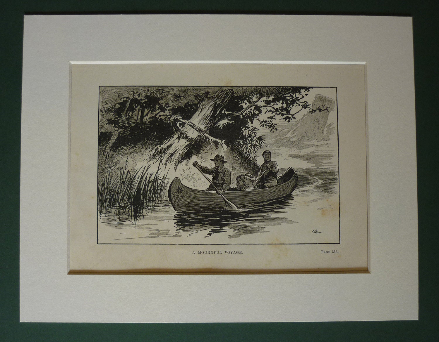 Image of 1884 Print From The Golden Magnet - Canoe River Boat Stream Mounted Matted Black & White South America Inca