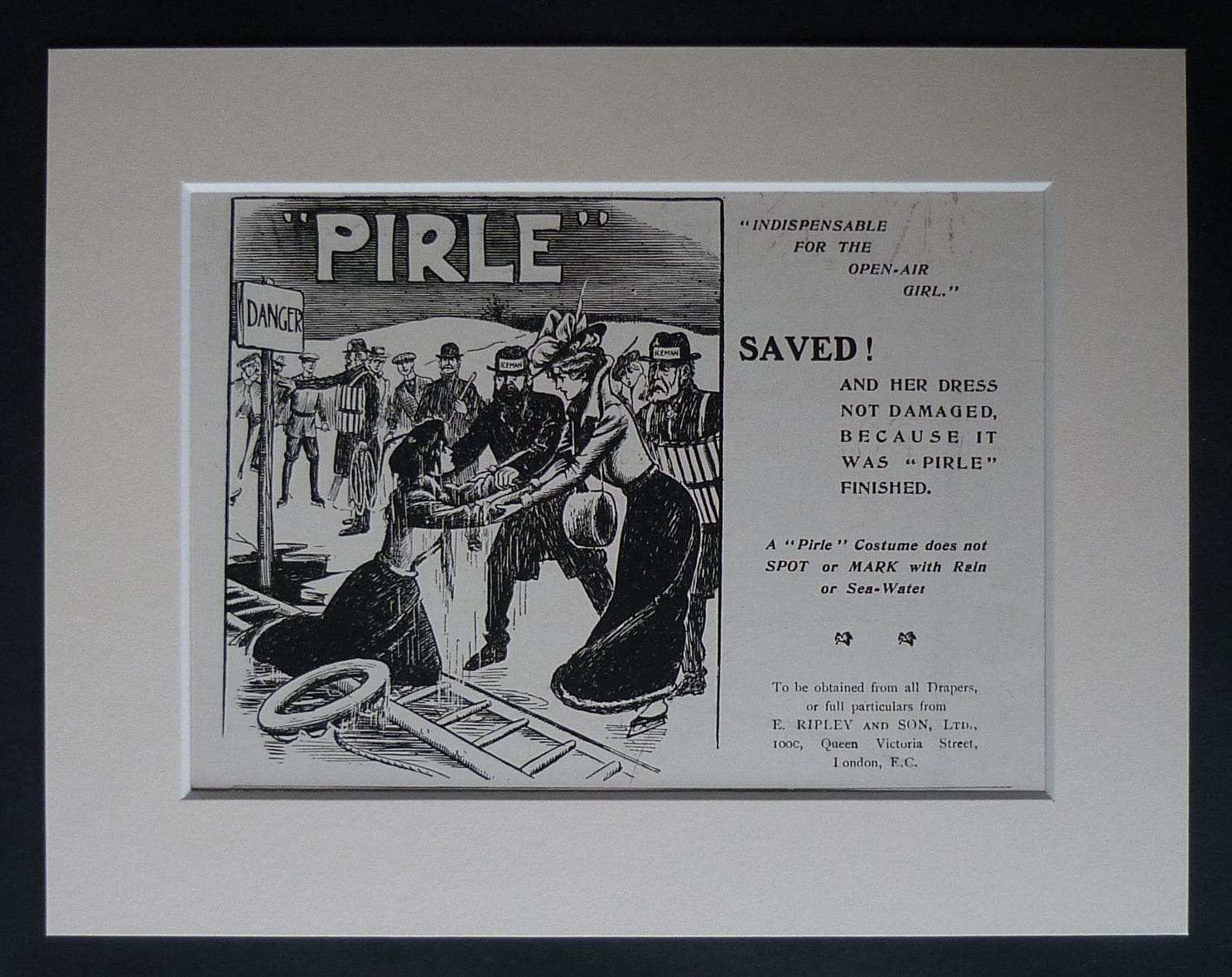 Image of 1901 Antique Women's Fashion Advertisement For Pirle Dress Fabric Victorian Social History Decor, Vintage Ice Skating Art - Ice Skater Gift