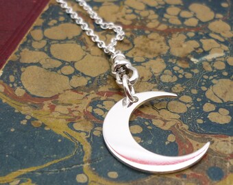 Sterling Silver Crescent Moon Necklace: 30 Inch Belcher Chain