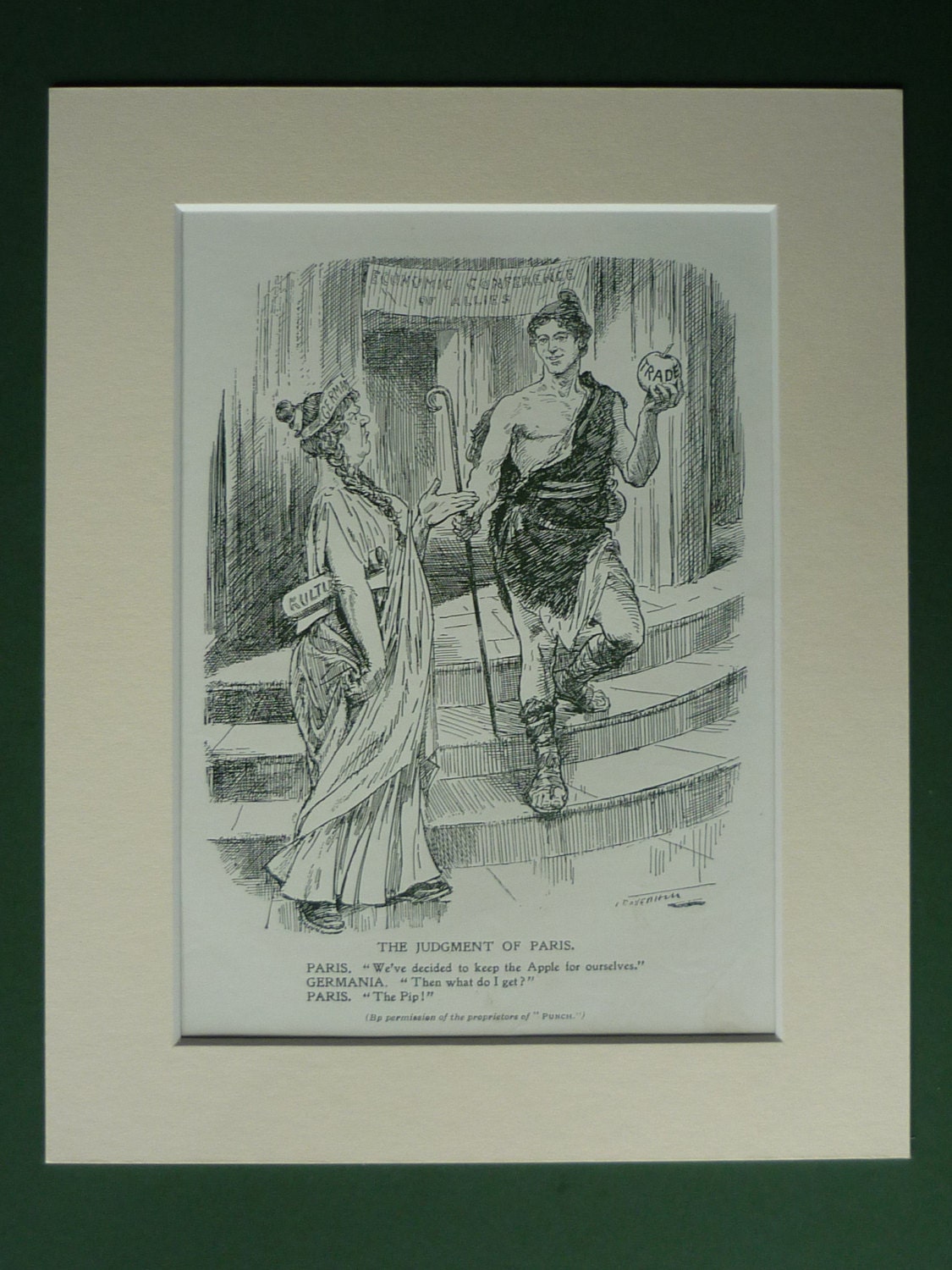 Image of 1919 Antique First World War Propaganda Print - Judgment Of Paris Punch Magazine Cartoon Comic Art One