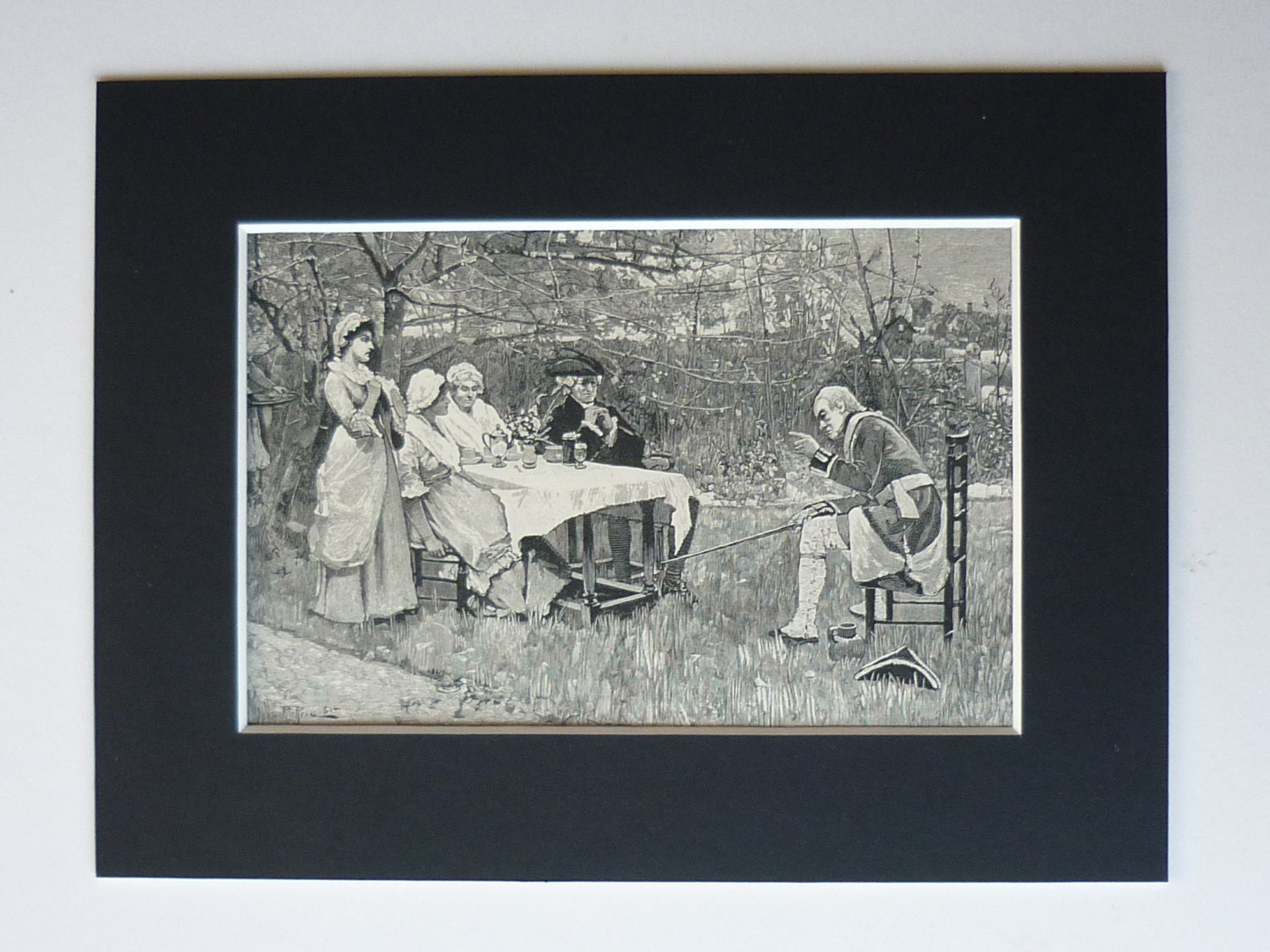 Image of 1881 Antique Print Of Peace & War By Jr Reid - Victorian Military Art Soldier Picture Afternoon Tea