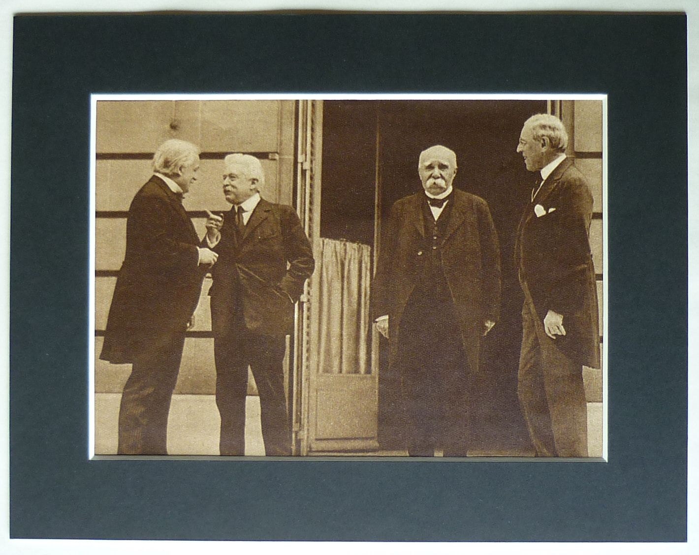 Image of 1930S Vintage Sepia Print Of World War One Allies At The Treaty Versailles, Photograph First Leaders, Wwi Political Picture