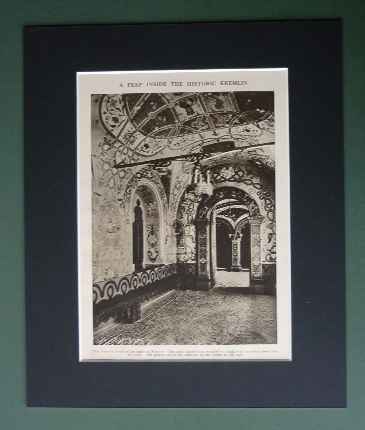 Image of 1930S Vintage Print Of The Kremlin in Moscow - Russia Gift Available Framed Architecture Art Sepia Russian Soviet Union Decor