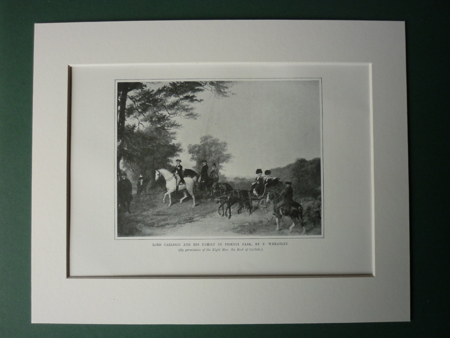 Image of 1904 Antique Print Of Lord Carlisle in Phoenix Park By Francis Wheatley - Rural Landscape Painting Fine Art Vintage