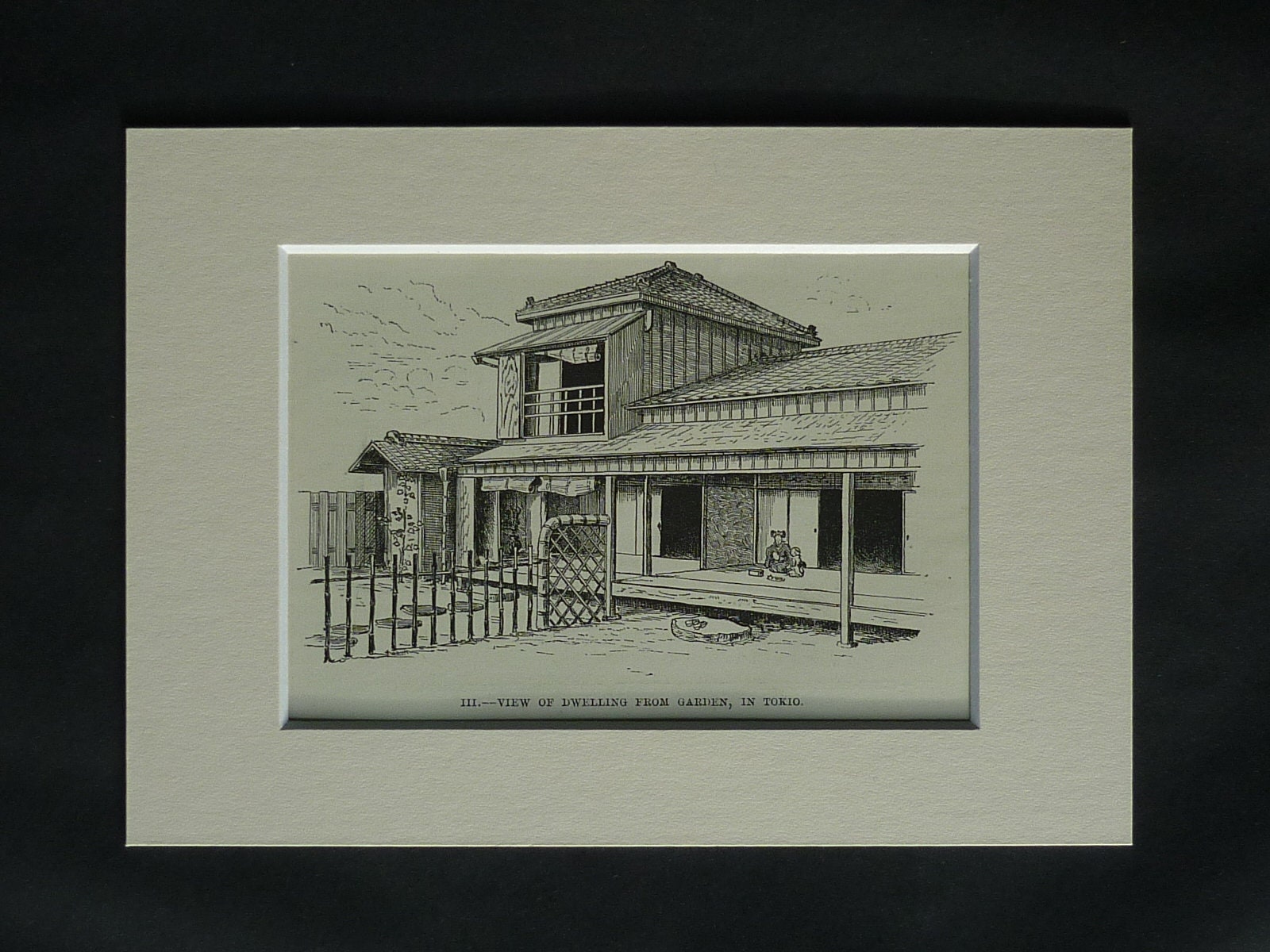 Image of 1880S Victorian Architectural Print Of House & Garden in Tokyo Japan