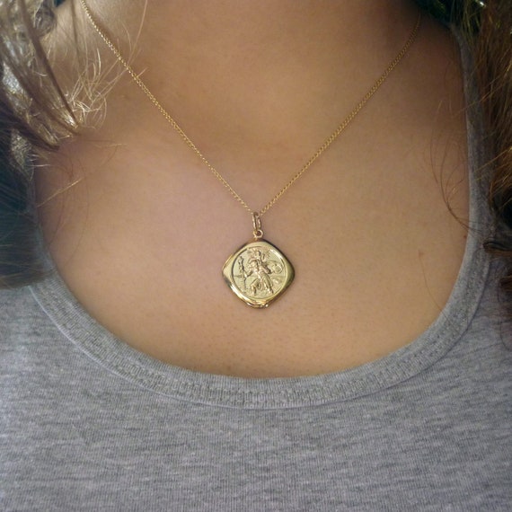 Ciondolo San Cristoforo In Oro 9 Carati - 18 Mm Con Catenina 45,7 Cm, Unisex, Made In Italy - 2