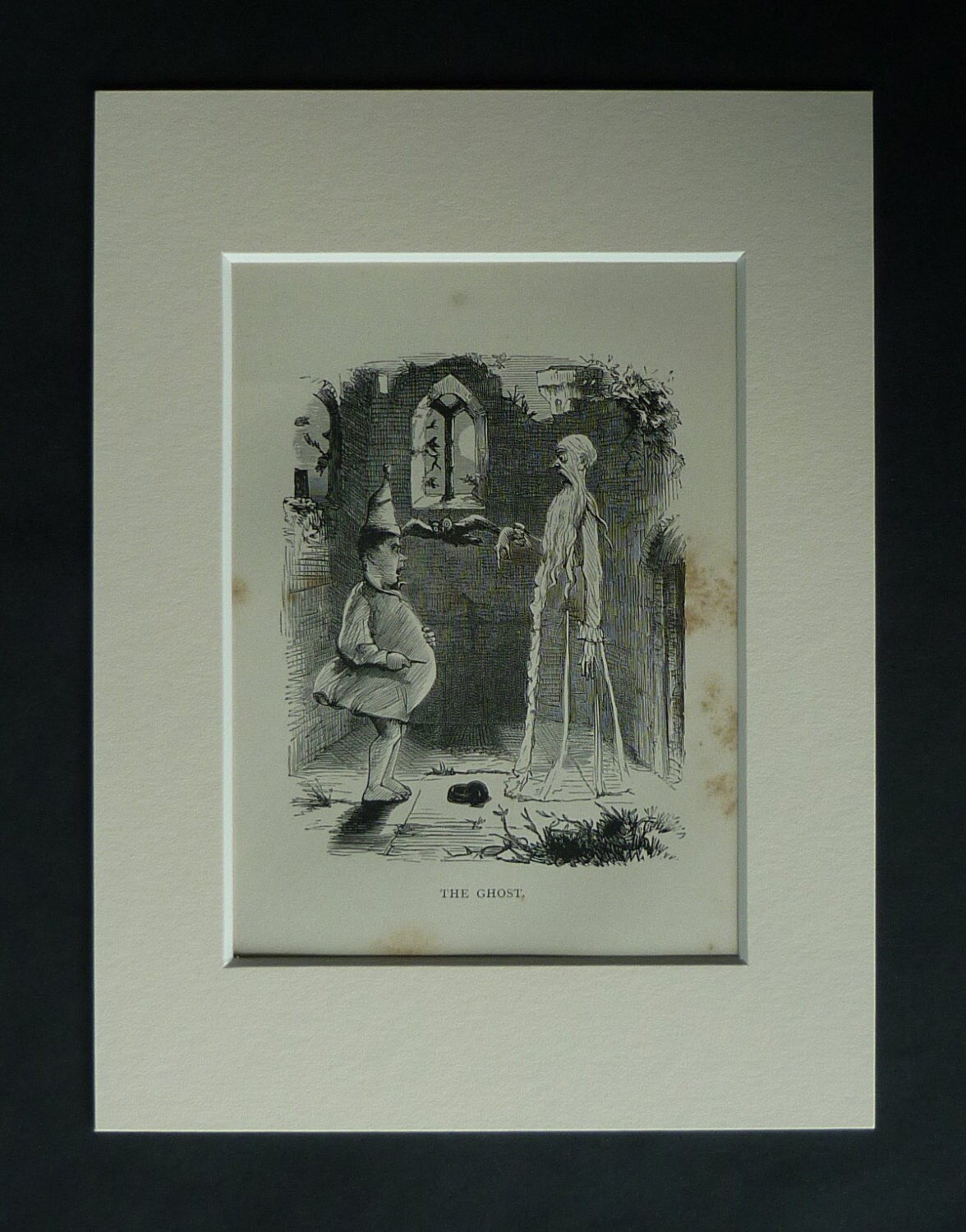 Image of 1880S Antique Ghost Print From The Ingoldsby Legends, Spooky Decor, Halloween Picture, Available Framed, Horror Art, Old Gothic Church Ruins