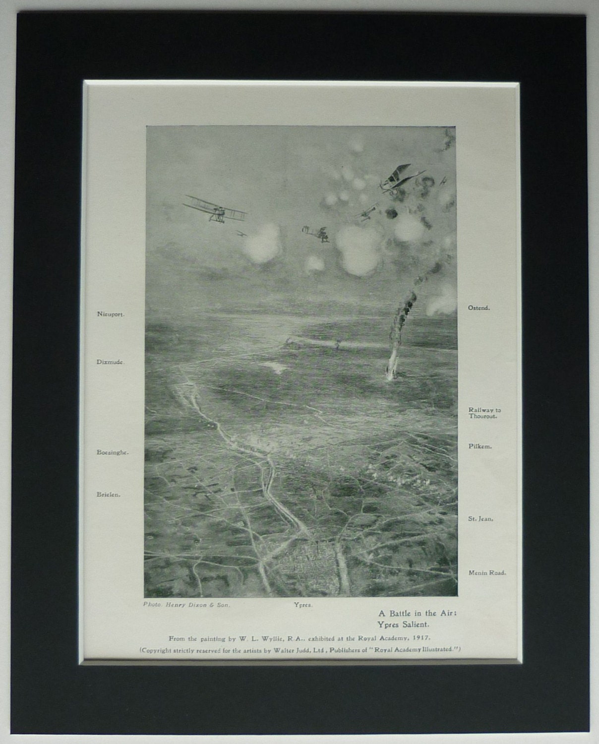 Image of 1919 Antique Wwi Air Battle Print By William Lionel Wyllie, Early 20Th Century Military Art, Air Force Decor, Vintage Biplane Art Photograph