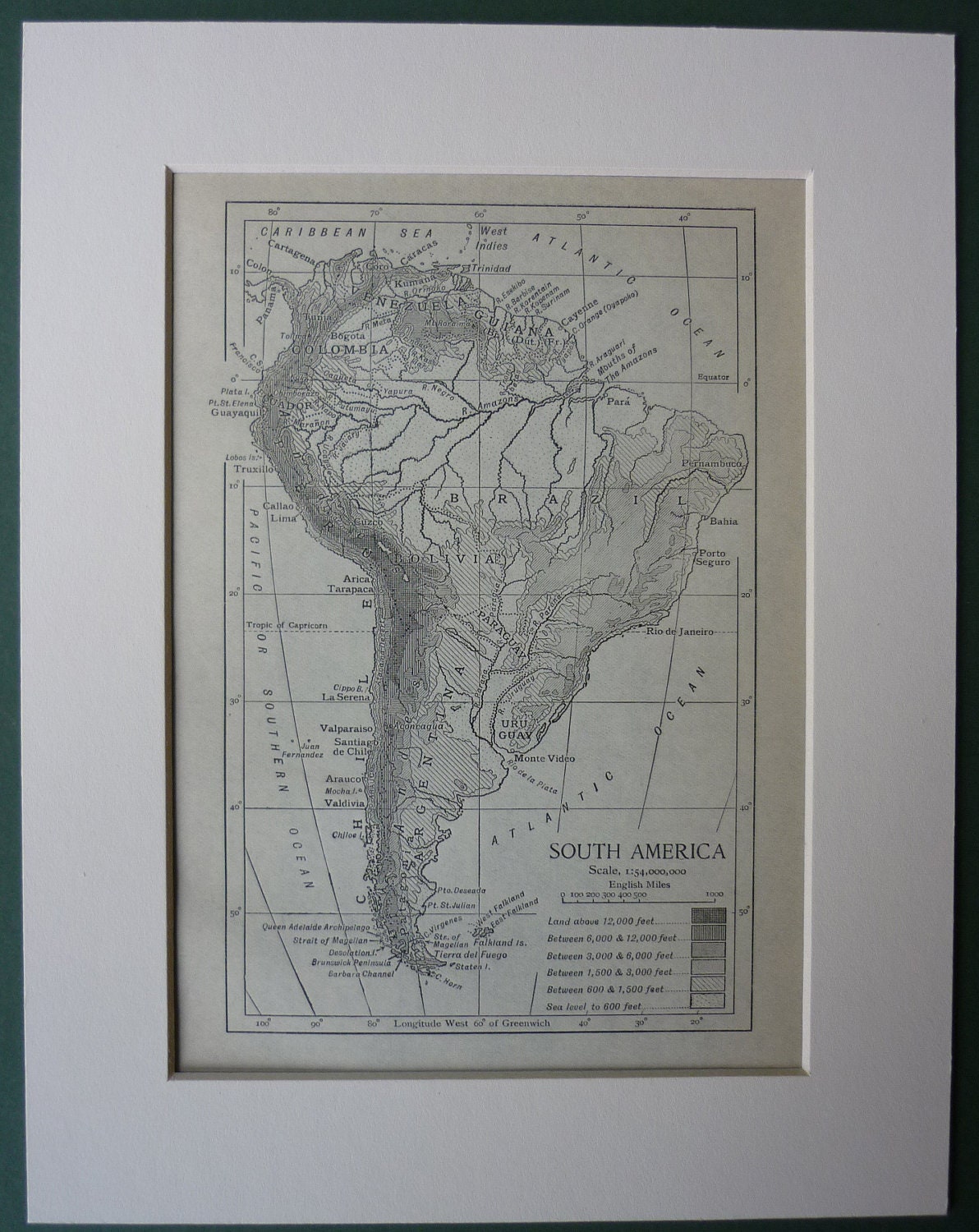 Image of 1914 Map Of South America, Cartography, Antique, Vintage, Uruguay, Rio, Columbia, Venezuela, Pacific, Caribbean