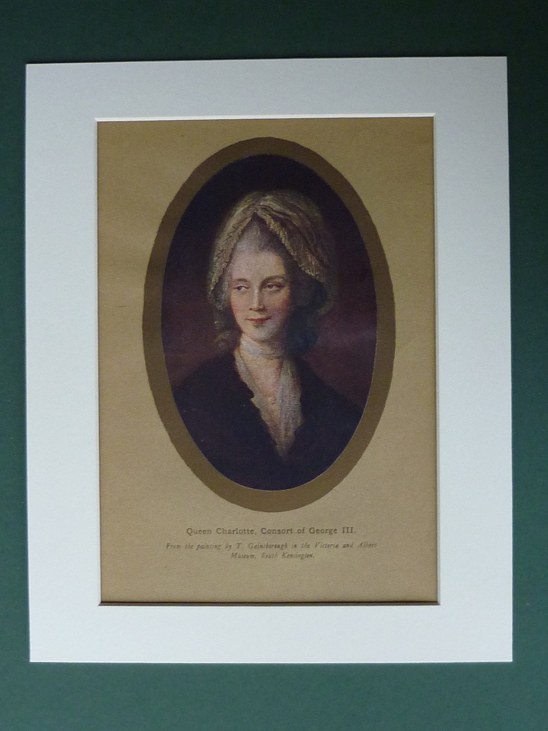 Image of 1911 Print Of Queen Charlotte - Consort George Iii Portrait Matted Mounted Picture Art Gainsborough Keeper The Robes
