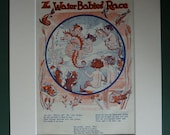 1947 Vintage Print Of A Water Babies Seahorse Race - Mermaid Print - Underwater Nursery Print - Children's Illustration - Mermaid Picture