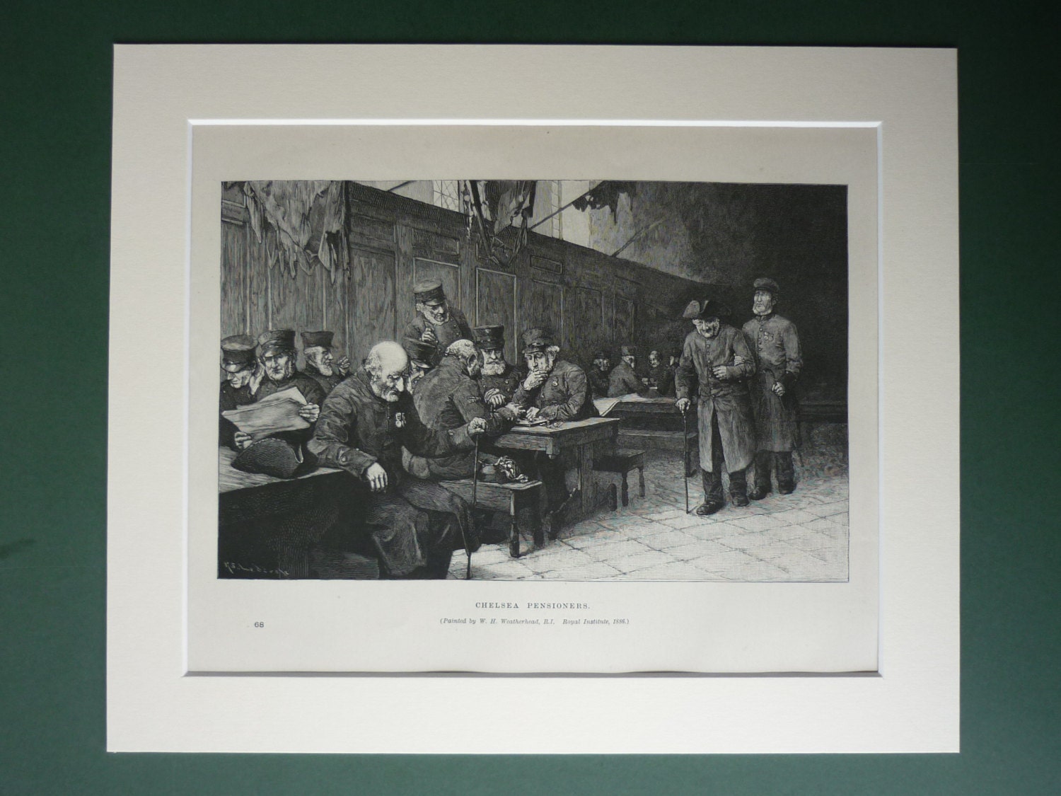 Image of 1886 Antique Print Of Chelsea Pensioners - Remembrance Day War Veterans Armistice Available Framed Victorian