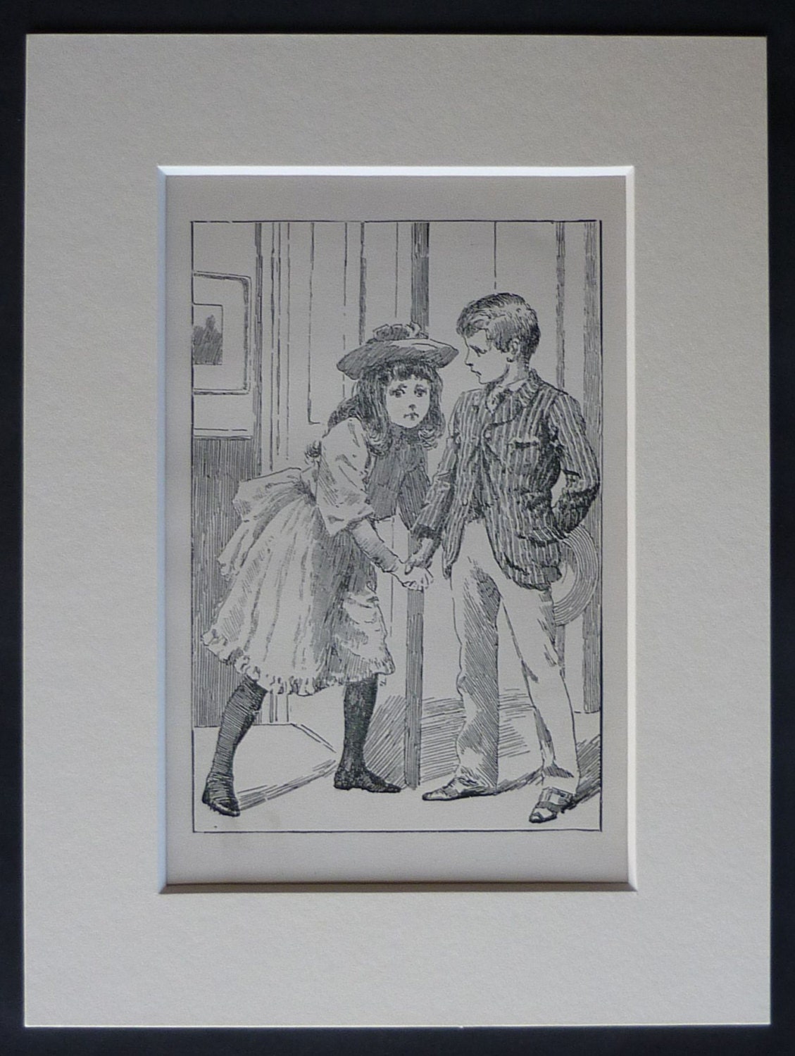 Image of 1890S William Hatherell Print Of Victorian Children Antique Illustration A 19Th Century Girl Seeking Protection From Her Brave Brother