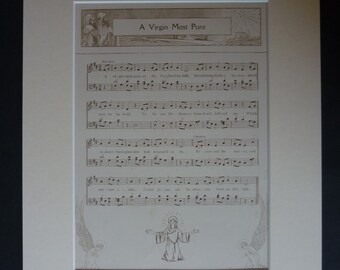Antique Christmas Carol Print - Xmas Sheet Music Gift - Virgin Most Pure Carol - Available Framed - Christmas Gift - Carol Singing Art Print