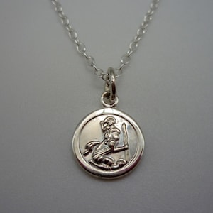 Tiny St Christopher Medal Necklace, Sterling Silver Saint Christopher Pendant Necklace, Dainty Chain with Charm