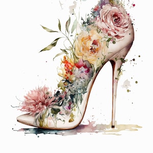 Aquarell Blumen Stiletto High Heel Schuh Digital Art Print / Instant Download druckbare KunstKommerzielle Nutzung