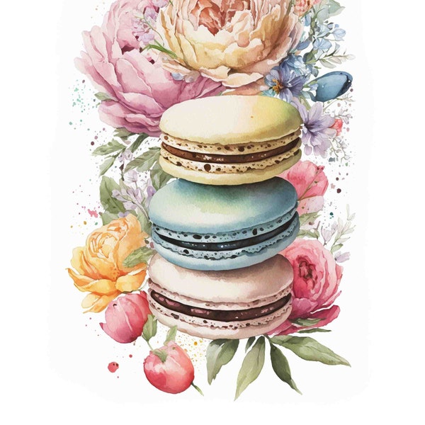 Macarons floraux aquarelle impression d'Art numérique / Téléchargement instantané Art imprimable Utilisation commerciale
