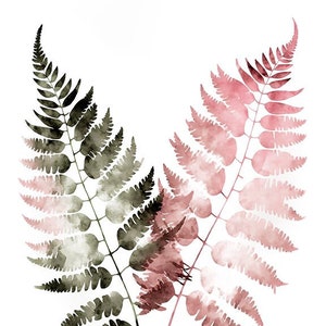 Watercolor Pink and Gray Ferns, Digital Art Print / Instant Download Printable ArtCommercial Use