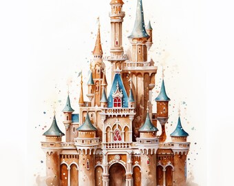 Watercolor Gingerbread Castle Digital Art Print / Instant Download Printable Art Commercial Use