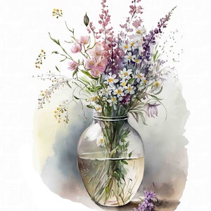 Watercolor Wildflower Bouquet  Botanical Print, Spring Flower Digital Art Print / Instant Download Printable ArtCommercial Use