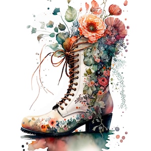 Watercolor Floral Boots, Digital Art Print / Instant Download Printable ArtCommercial Use