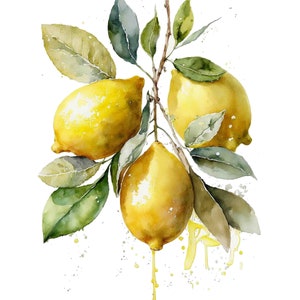 Watercolor Lemon Tree Branch Digital Art Print / Instant Download Printable ArtCommercial Use