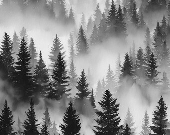 Watercolor Foggy Forest Digital Art Print / Instant Download Printable Art Commercial Use