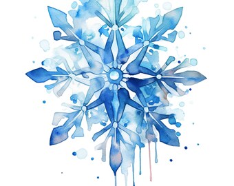Watercolor Snowflake, Winter Christmas Decor Digital Art Print / Instant Download Printable Art Commercial Use