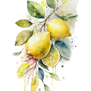 Watercolor Lemon Tree Branch Digital Art Print / Instant Download Printable ArtCommercial Use