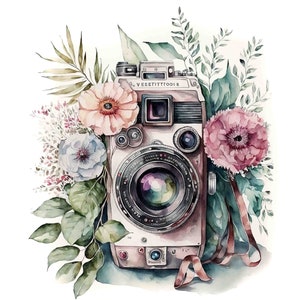 Aquarell Floral Kamera Digital Art Print / Instant Download druckbare Kunst Kommerzielle Nutzung