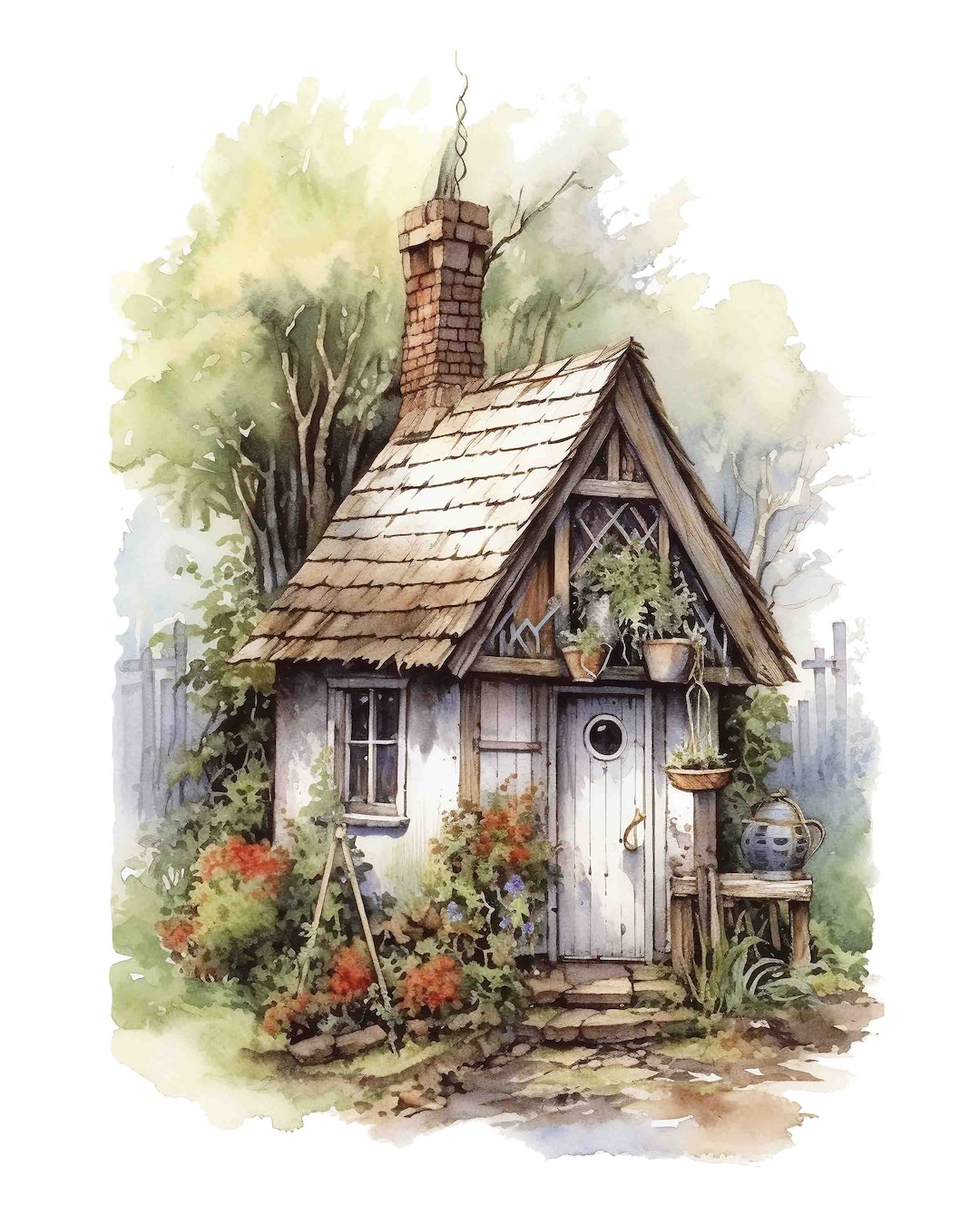 Watercolor Fairytale Cottage Digital Art Print / Instant Download ...