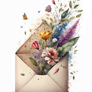 Watercolor Floral Envelope Digital Art Print / Instant Download Printable ArtCommercial Use