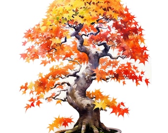 Watercolor Bonsai, Autumn Print (Digital Download)