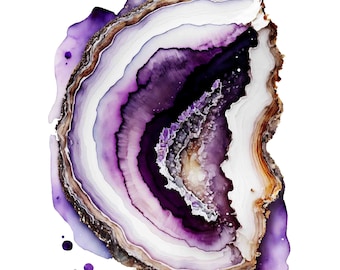 Watercolor Purple  Geode slice, natural ametst stone Digital Art Print / Instant Download Printable Art Commercial Use