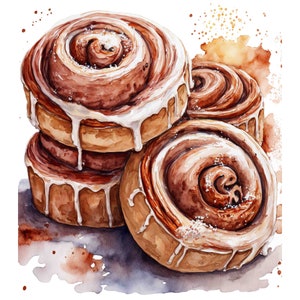 Watercolor cinnamon Rolls Digital Art Print / Instant Download Printable ArtCommercial Use