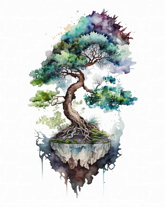 Watercolor Bonsai Tree, Fantasy Nature Digital Art Print / Instant Download  Printable Art Commercial Use - Etsy