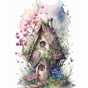 Watercolor Fairy House Digital Art Print / Instant Download Printable ArtCommercial Use