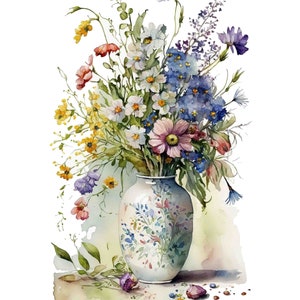 Watercolor Wildflower Bouquet  Botanical Print, Spring Flower Digital Art Print / Instant Download Printable ArtCommercial Use