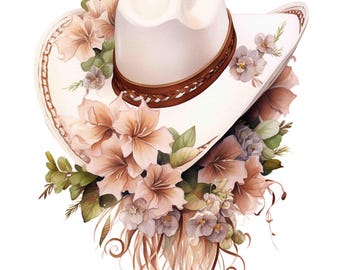 Watercolor Floral Cowboy Hat, Western Digital Art Print / Instant Download Printable ArtCommercial Use