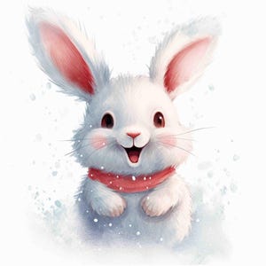 Adorable Winter Bunny Illustration, Christmas wall art, Digital Art Print / Instant Download Printable Art Commercial Use