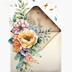 Watercolor Floral Envelope Digital Art Print / Instant Download Printable ArtCommercial Use