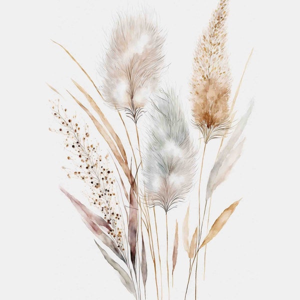 Watercolor Wild Grasses  Digital Art Print / Boho Instant Download Printable Art Commercial Use